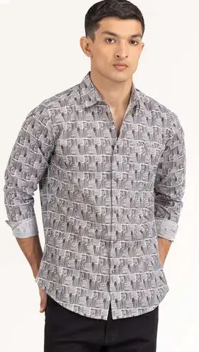 Black White Printed Casual Shirt